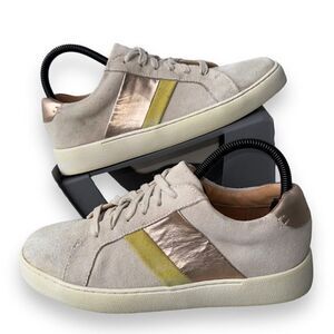 Frye &‎ Co. Hallie Low Suede Casual Sneakers Cream / Gold Women's 8.5W